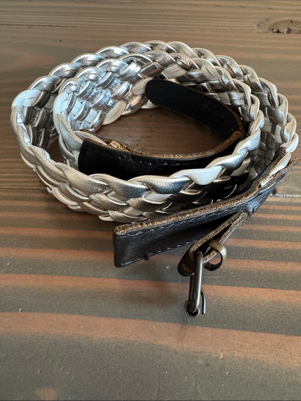 Women's Braided Metallic Silver Leather Belt